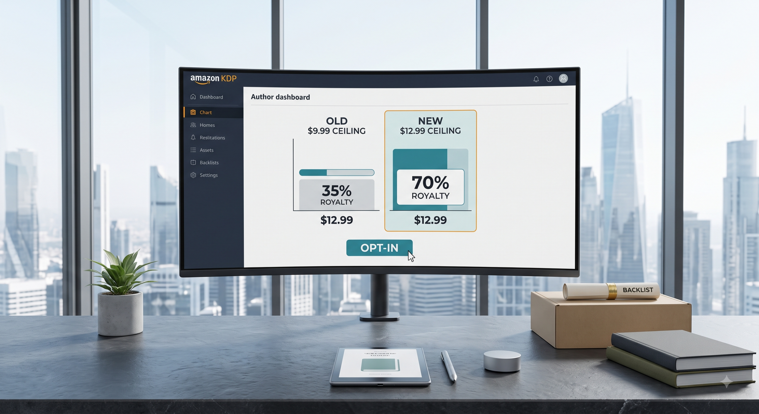 KDP ebook royalty dashboard showing the expanded 70% royalty price ceiling