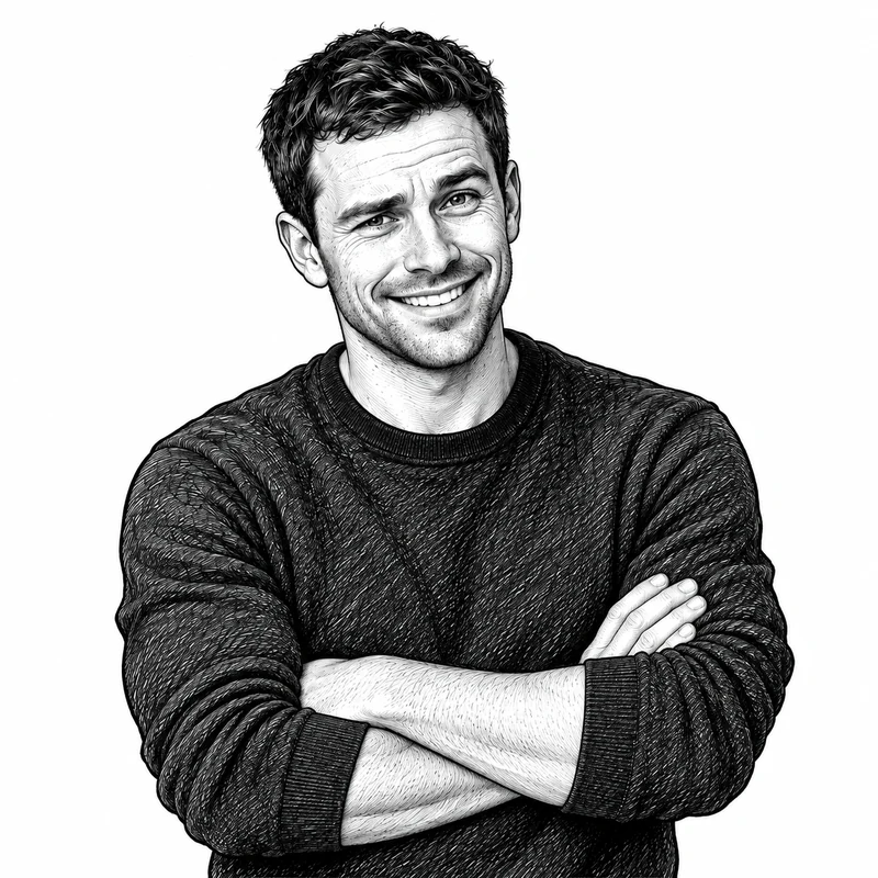 Monochrome illustration of Chris Cameron.